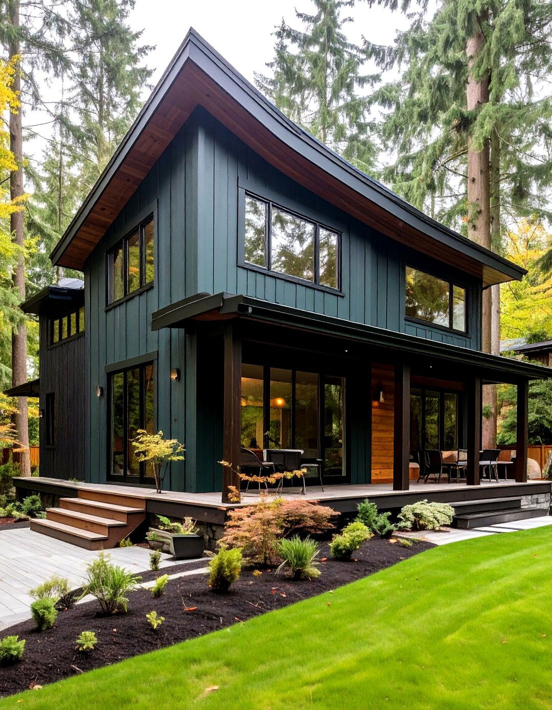 Dark Green Exterior with Shou Sugi Ban Accents - 20 Dark Green Exterior Ideas