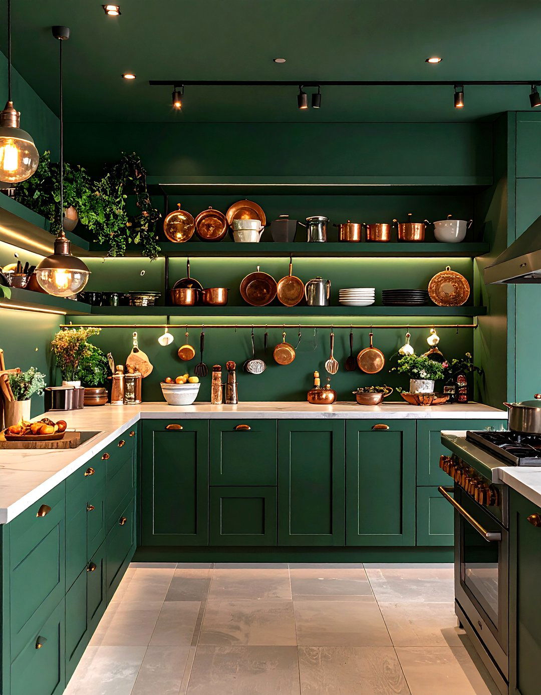 Dark Green Kitchen Open Shelving - 20 Dark Green Kitchen Ideas