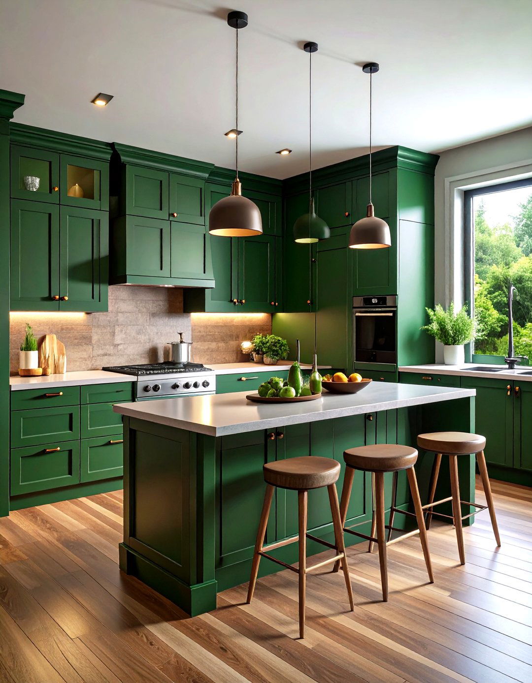 Dark Green Kitchen Warm Brass Hardware - 20 Dark Green Kitchen Ideas