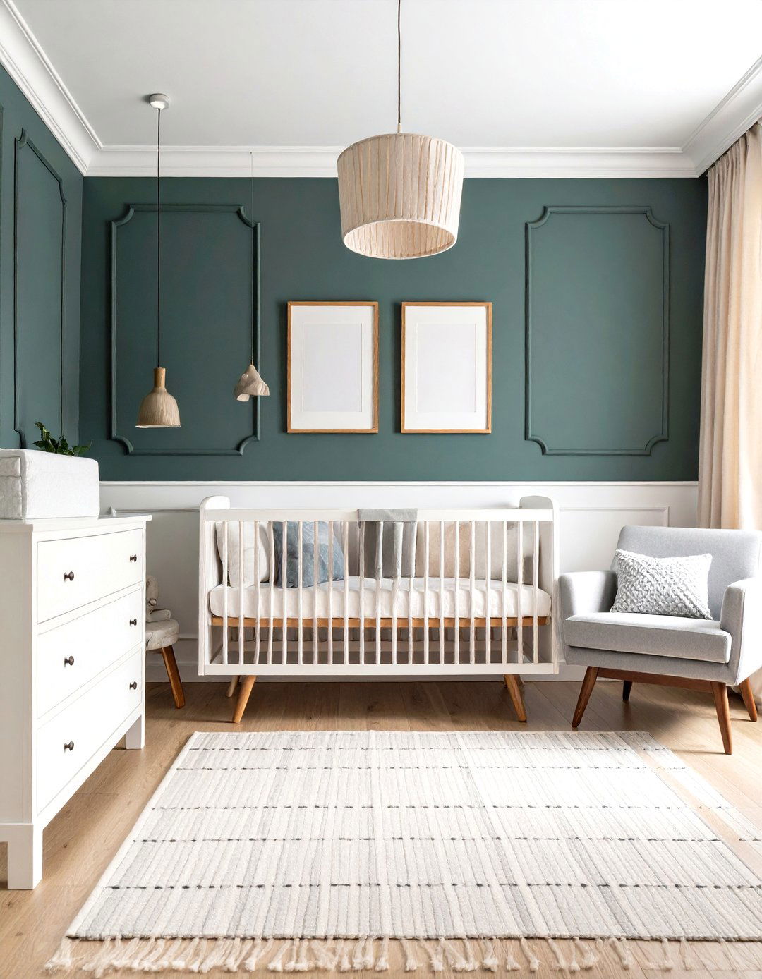 Dark Green Nursery Trimmed in Warm White - 20 Dark Green Nursery Ideas
