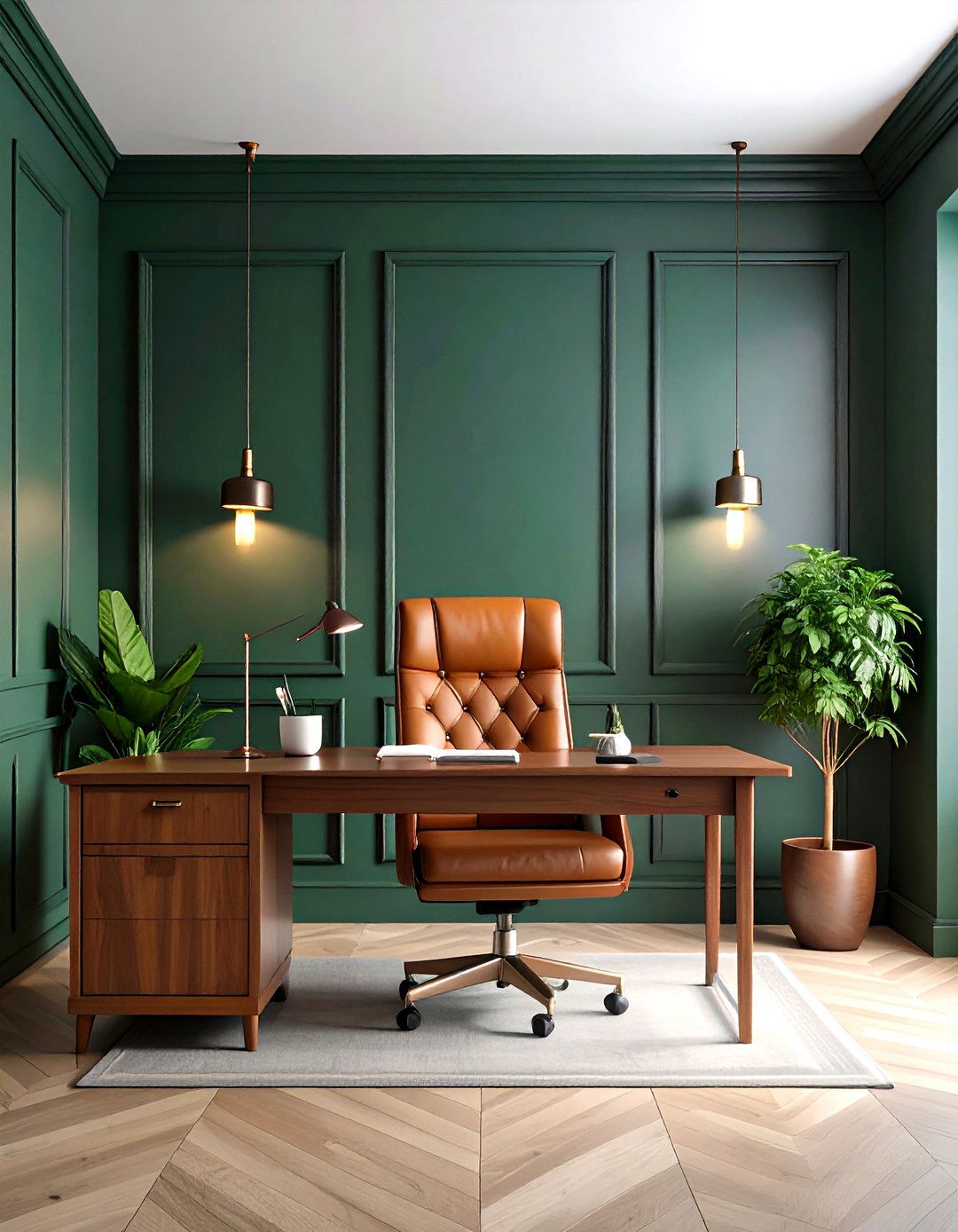 Dark Green Office Accent Wall for Laser Sharp Focus - 20 Dark Green Office Ideas and Inspiration