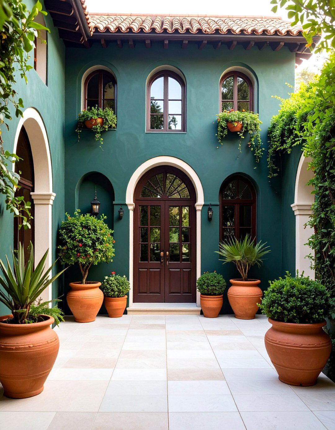 Dark Green Stucco for a Modern Mediterranean Twist - 20 Dark Green Exterior Ideas