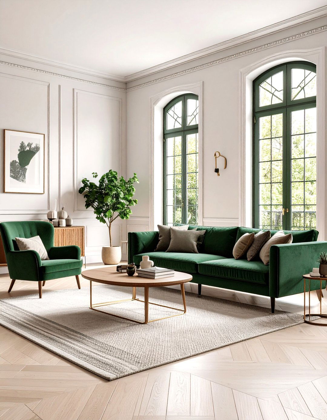 Dark Green Window Trim for Subtle Edge - 20 Dark Green Living Room Ideas
