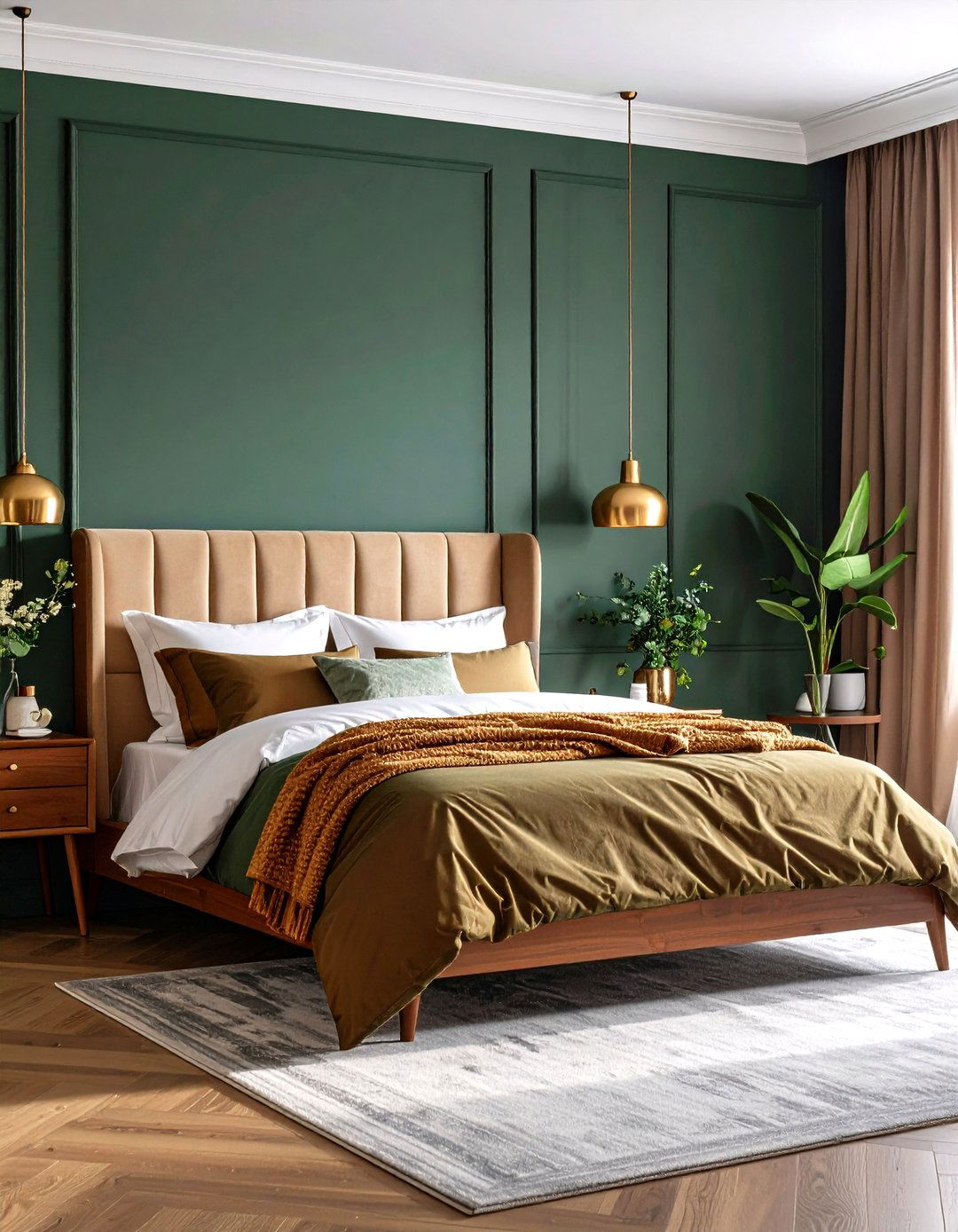 Dark Green and Amber Brown Bedroom - 20 Green and Brown Bedroom Ideas