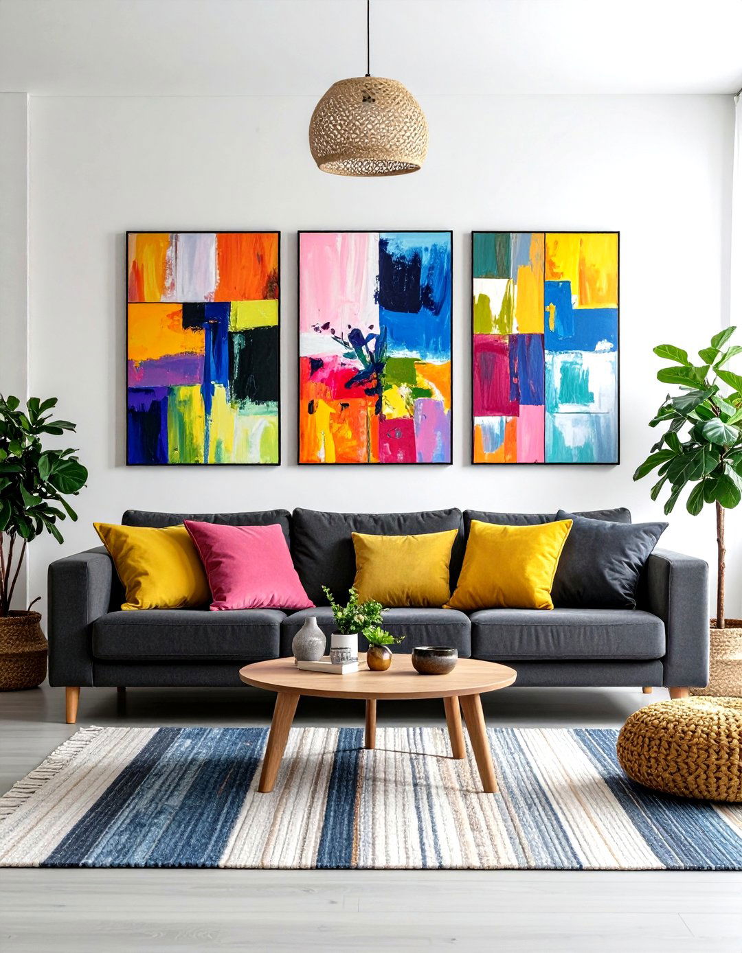 Dark Grey Couch Artistic Gallery Wall Focus - 20 dark grey couch living room ideas