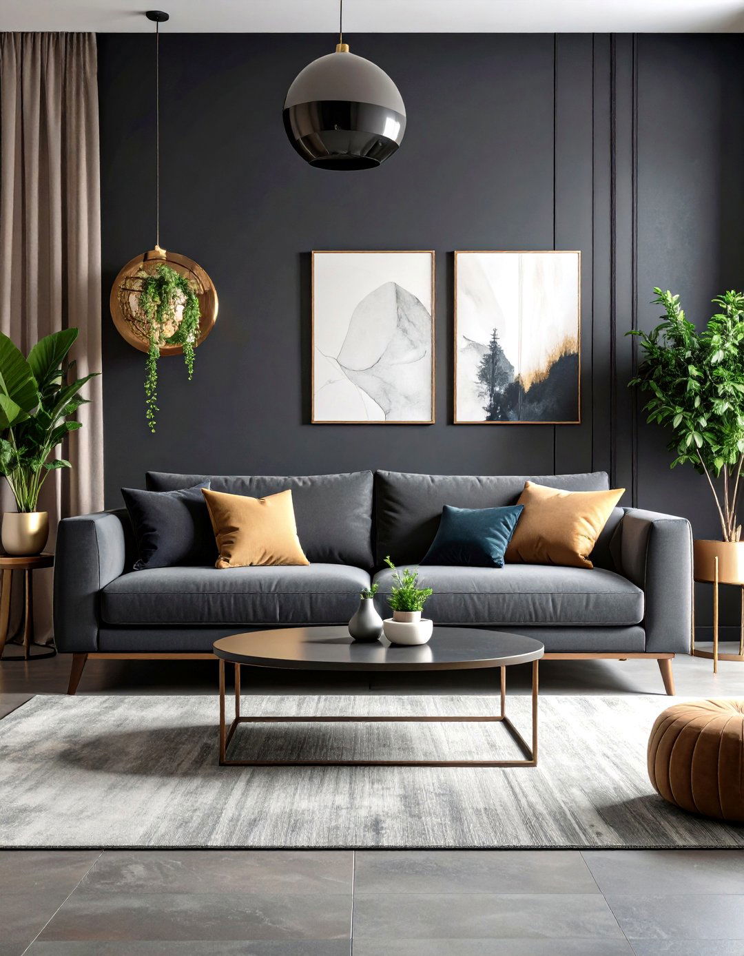 Dark Grey Couch High Contrast Black Accent Design - 20 dark grey couch living room ideas