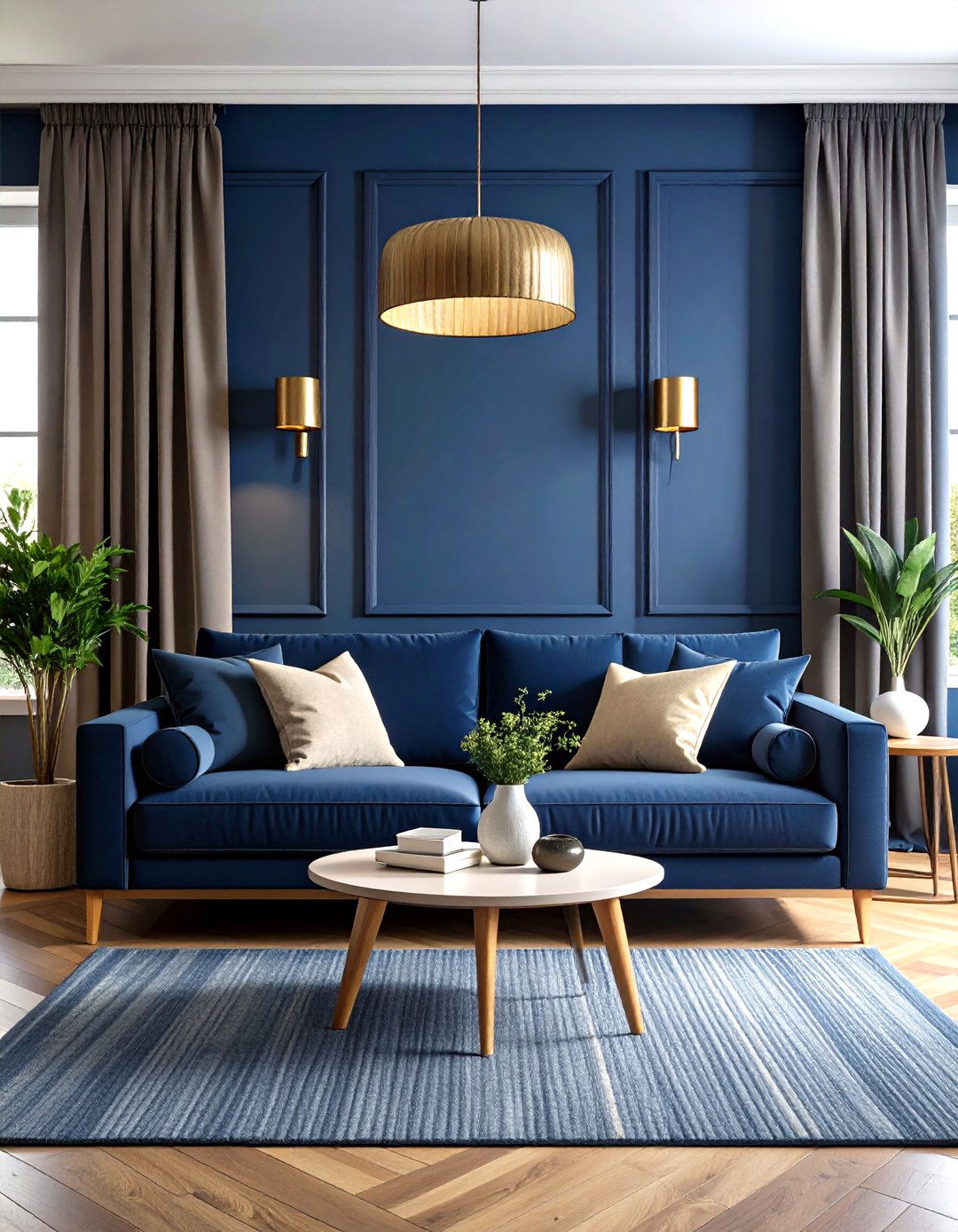 Dark Grey Couch with Navy Blue Accent Wall - 20 dark grey couch living room ideas