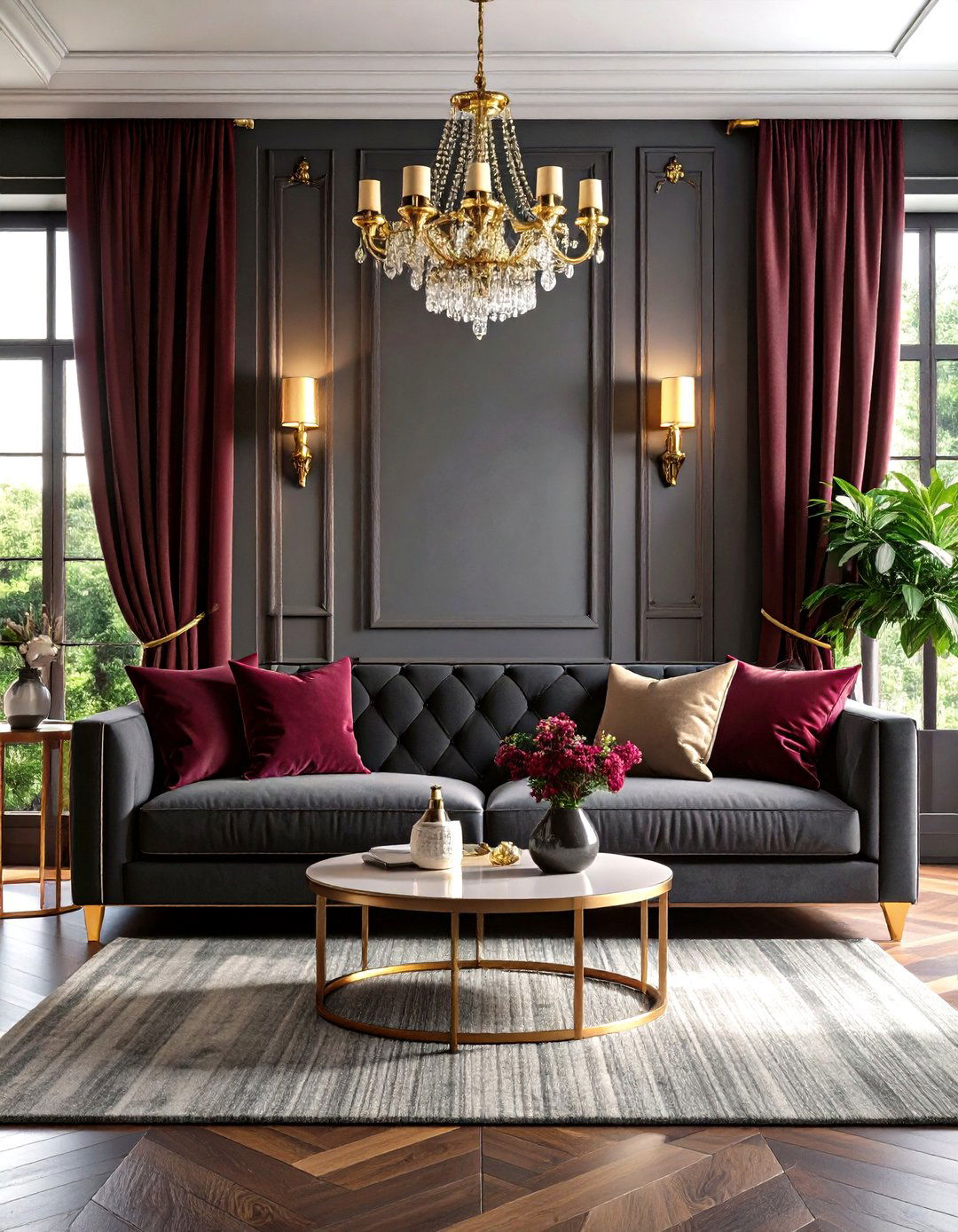 Dark Grey Couch with Rich Maroon Luxury - 20 dark grey couch living room ideas