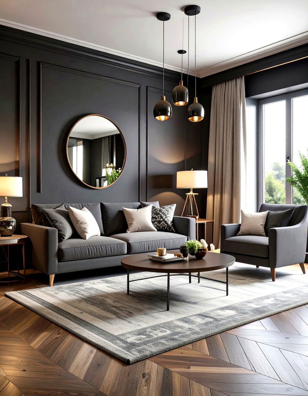 Dark Grey Dramatic Living Room - 20 Grey Living Room Ideas