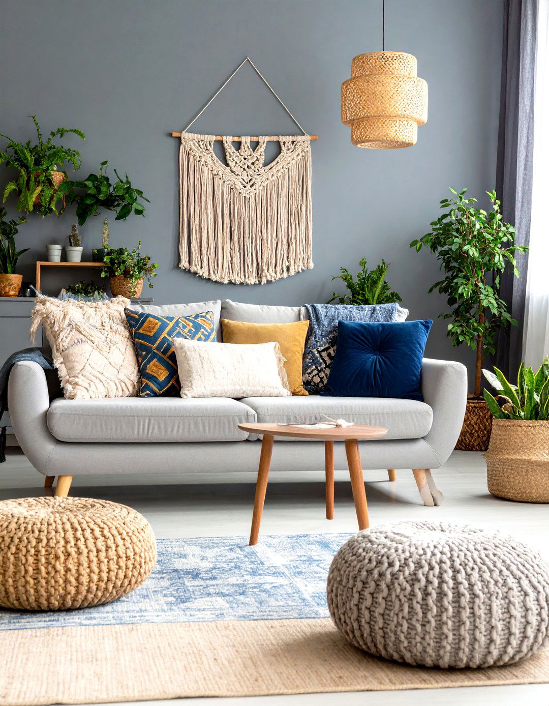 Dark Grey Living Room With Bohemian Eclectic Textures - 20 Contrasting Living Rooms With Dark Grey Walls
