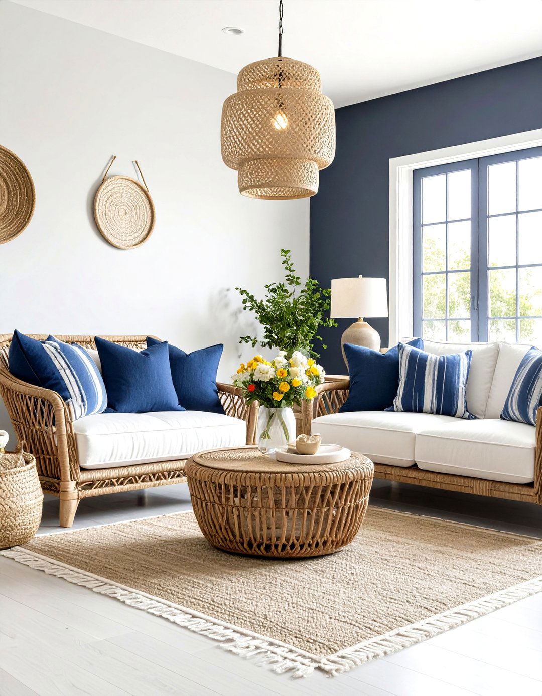 Dark Grey Living Room With Coastal Blue and White Accents - 20 Contrasting Living Rooms With Dark Grey Walls
