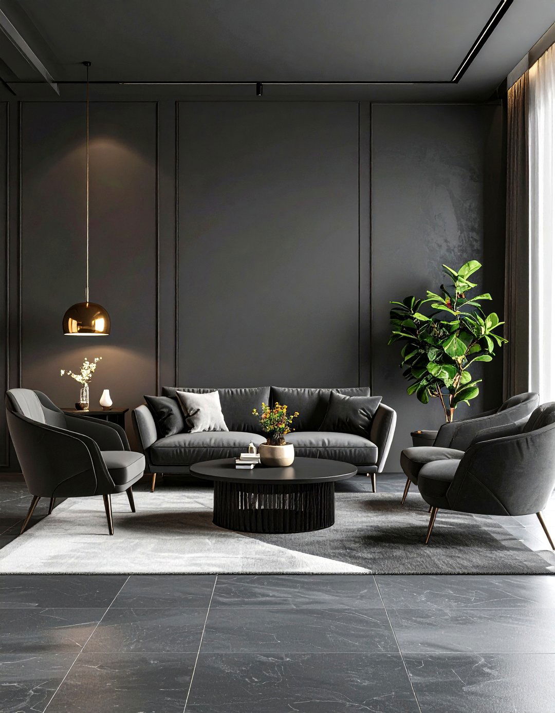 Dark Grey Living Room With Contemporary Minimalist Furniture - 20 Contrasting Living Rooms With Dark Grey Walls