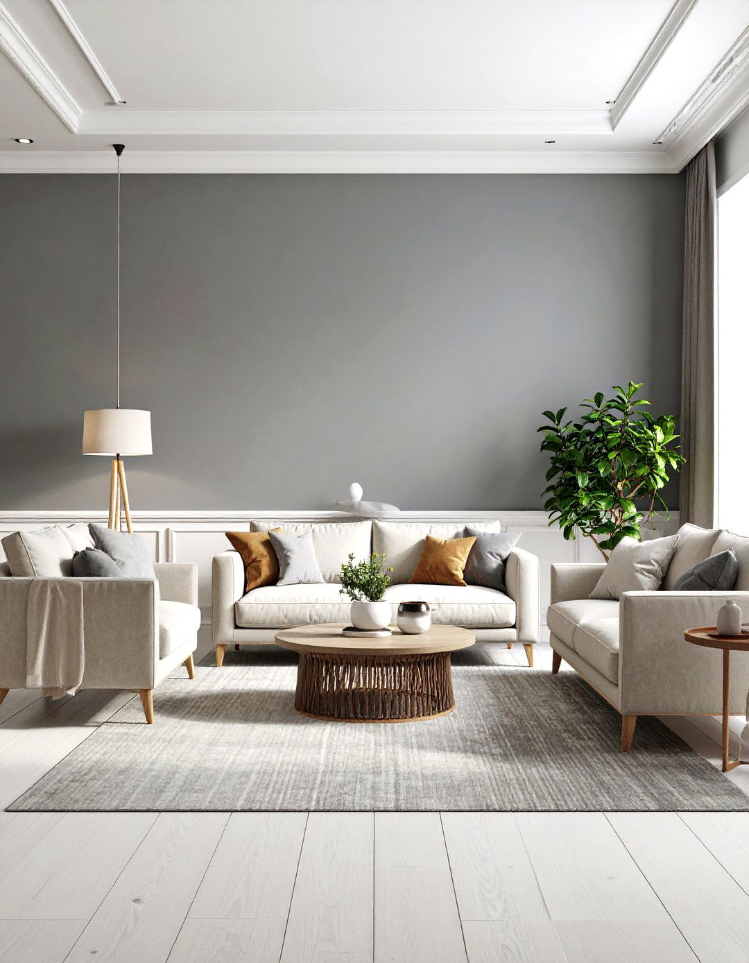 Dark Grey Living Room With Crisp White Architectural Details - 20 Contrasting Living Rooms With Dark Grey Walls
