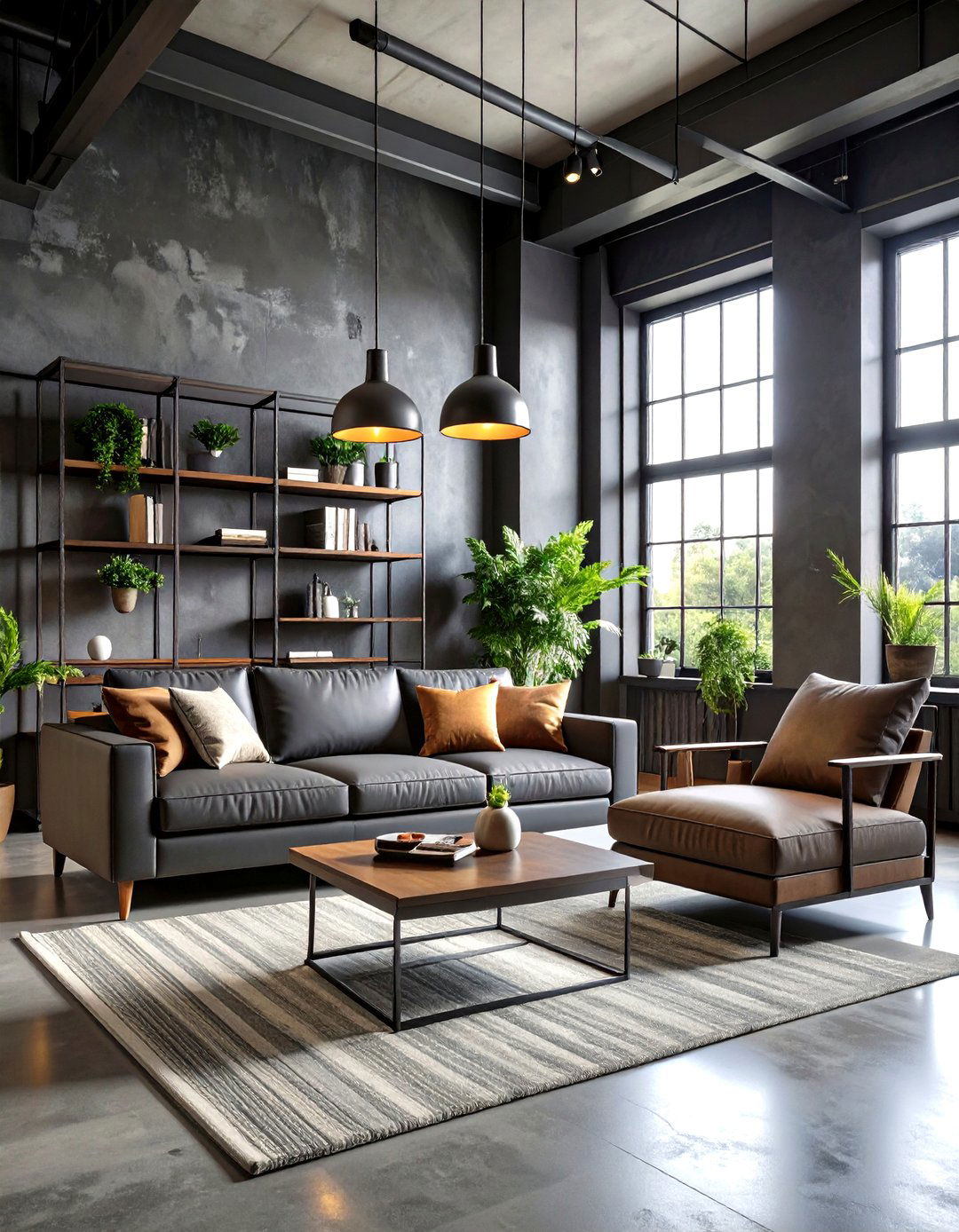 Dark Grey Living Room With Industrial Black Metal Accents - 20 Contrasting Living Rooms With Dark Grey Walls
