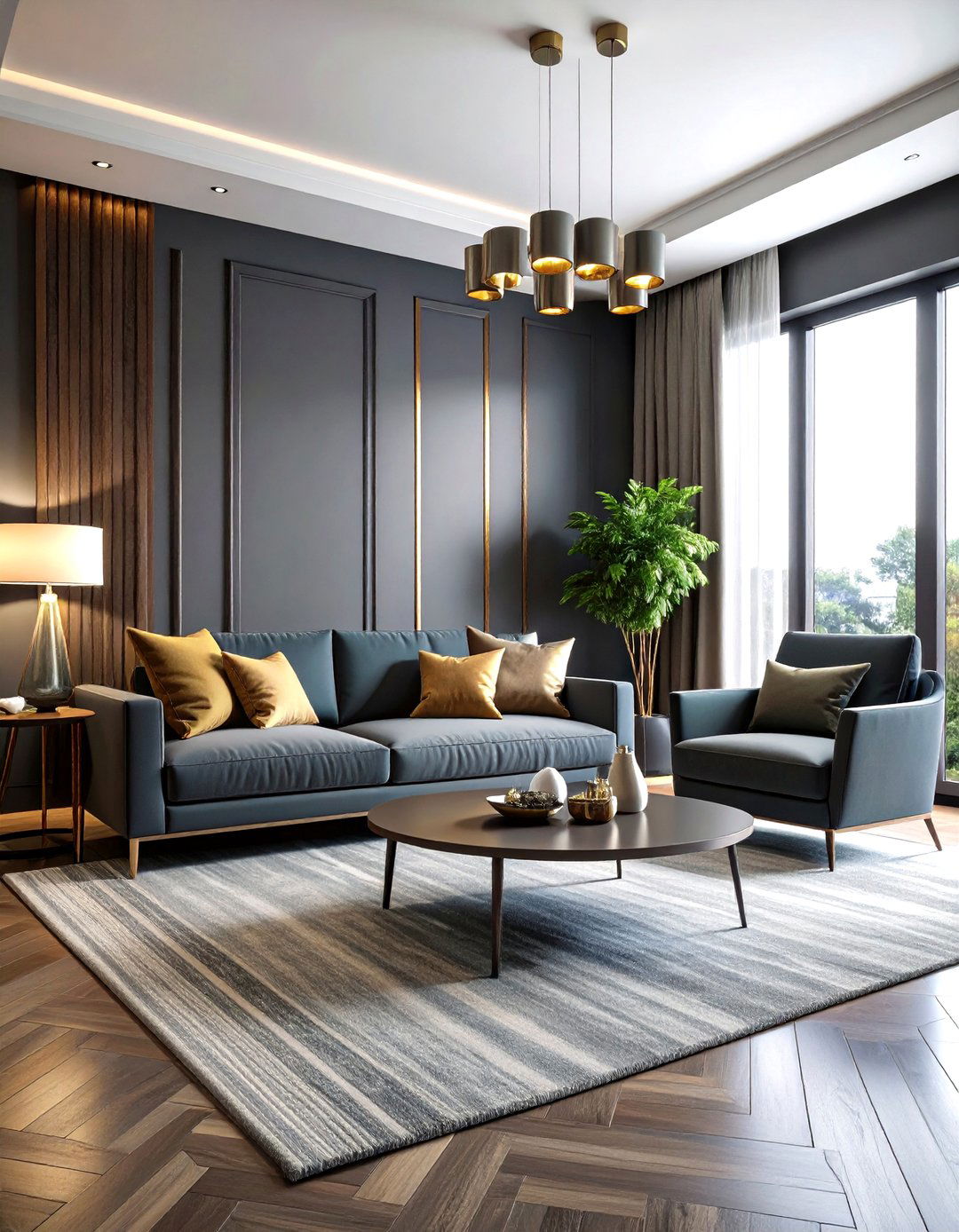 Dark Grey Living Room With Monochromatic Layered Textures - 20 Contrasting Living Rooms With Dark Grey Walls