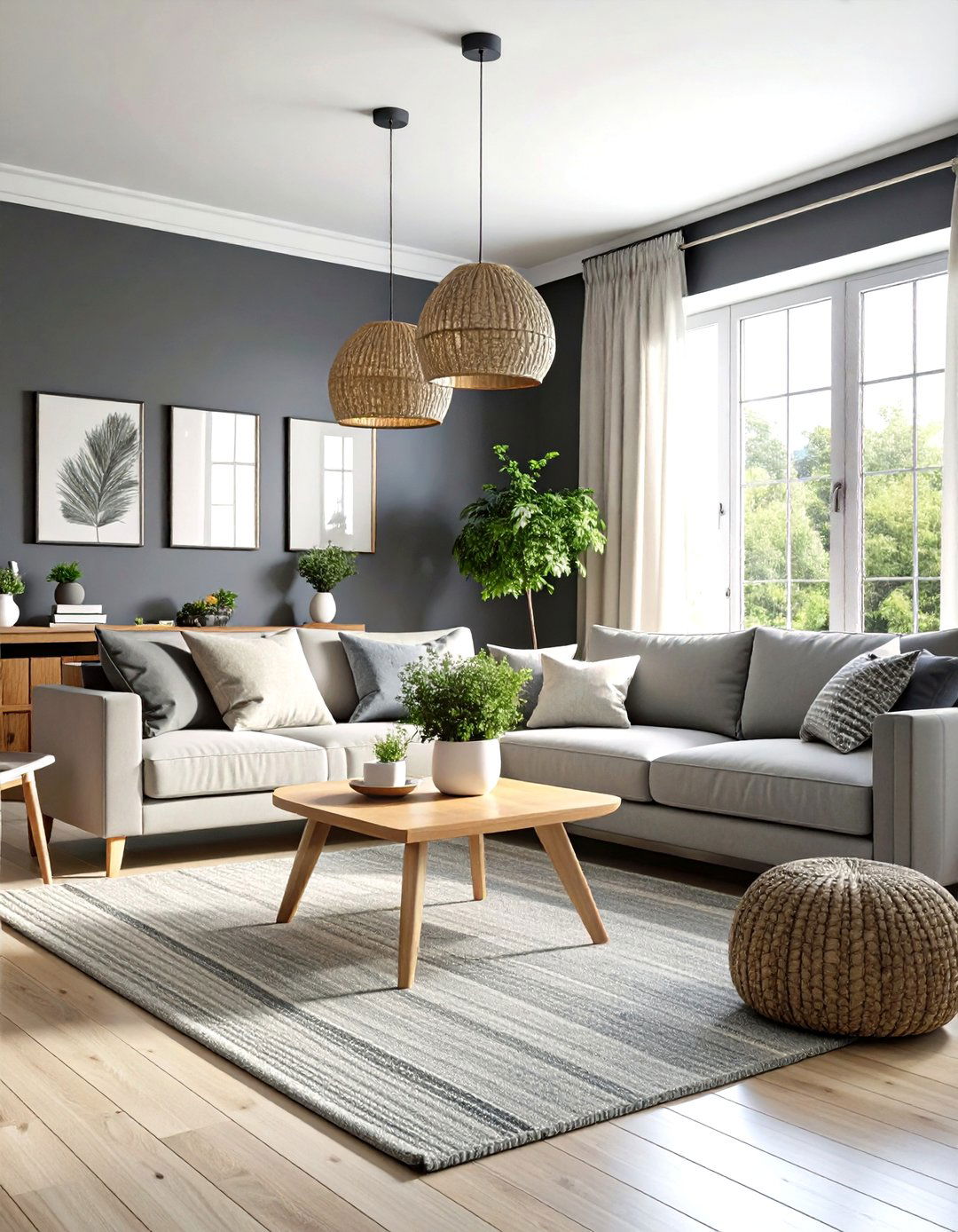 Dark Grey Living Room With Scandinavian Minimalist Elements - 20 Contrasting Living Rooms With Dark Grey Walls