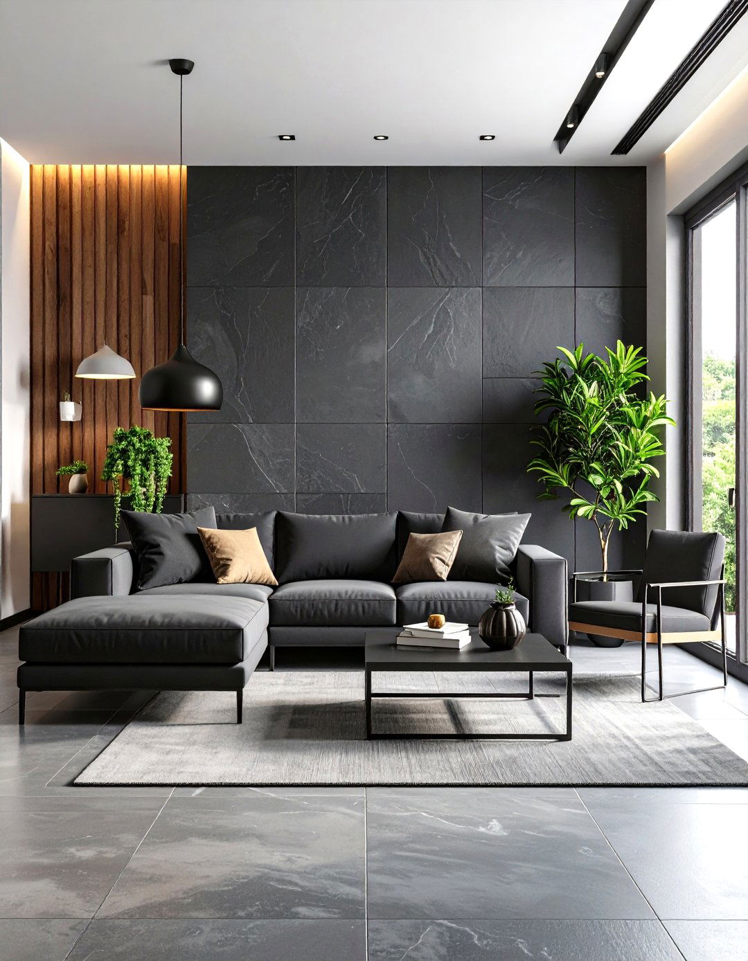Dark Grey Slate Accent Wall - 20 Tv Accent Wall Ideas