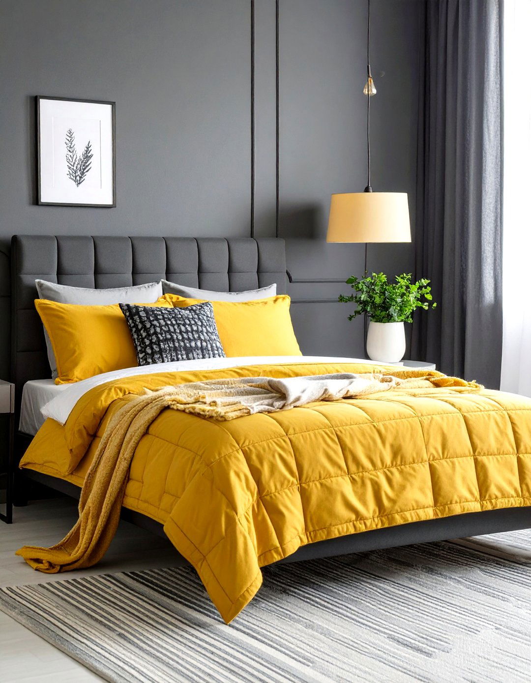Dark Grey with Mustard Accents Energises - 20 Dark Grey Bedroom Ideas