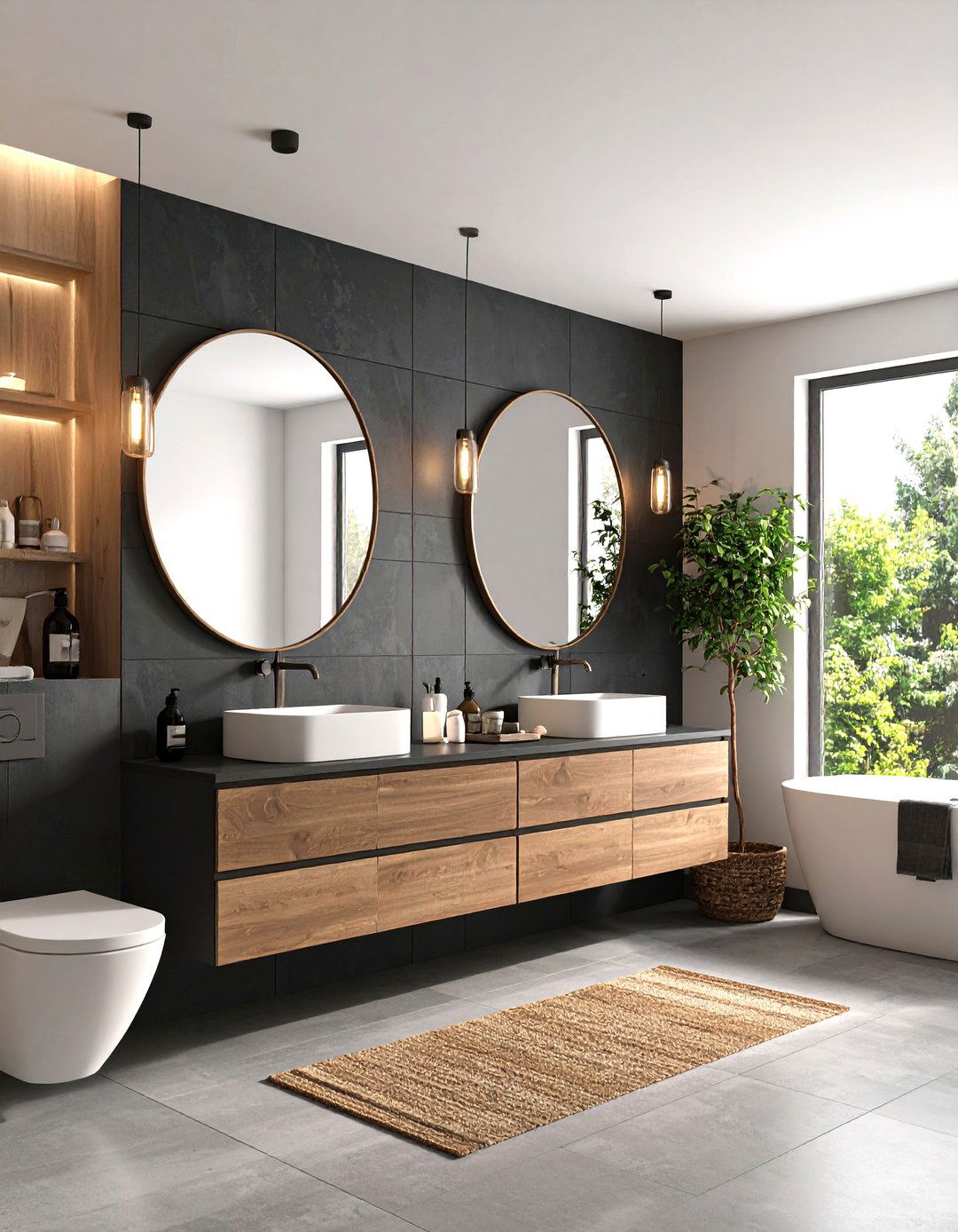 Dark Matte Half Wall Tile Offers Cosy Sophistication - 20 Half-wall Tile Bathroom Ideas