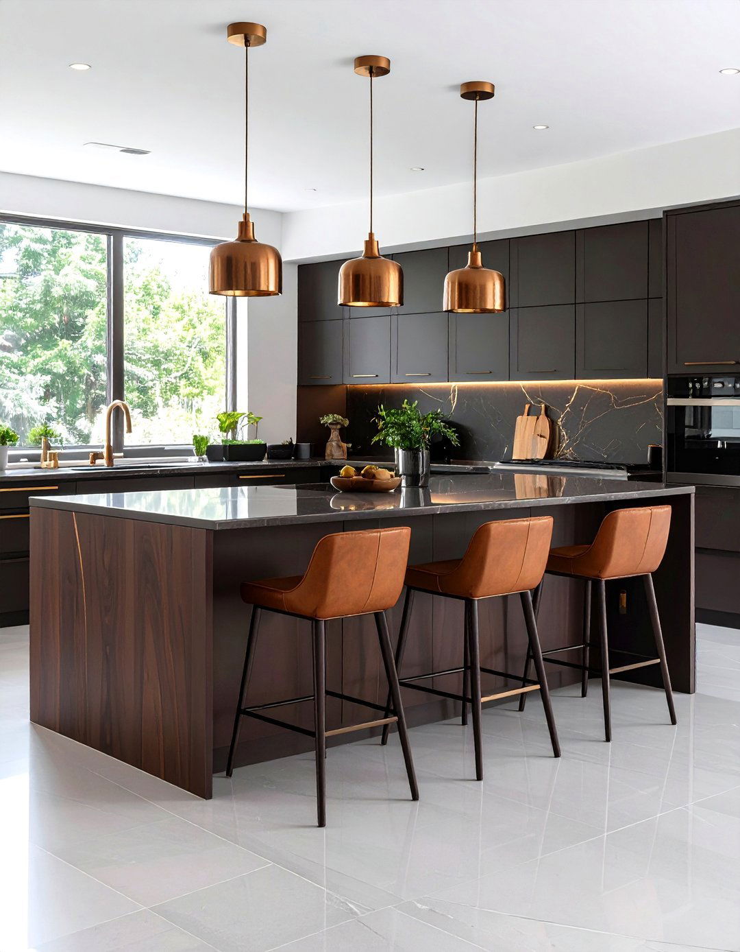 Dark Mocha Kitchen Island Decor with Warm Metallics - 20 kitchen island decor ideas