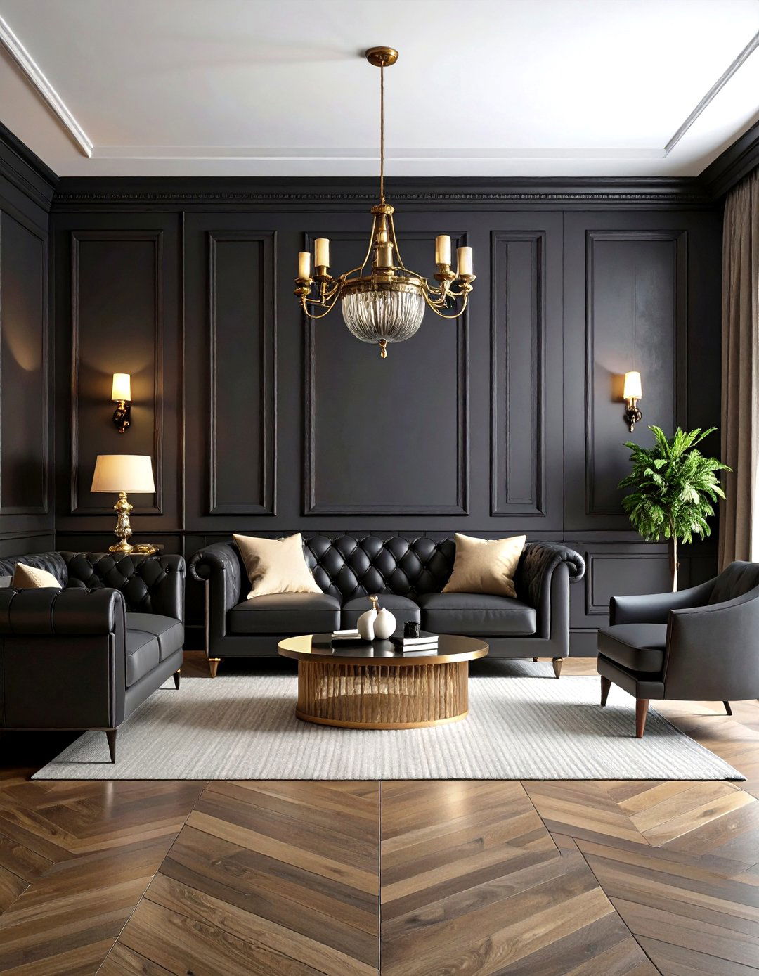 Dark Moody Living Room Wainscoting Atmosphere - 20 Living Room Wainscoting Ideas