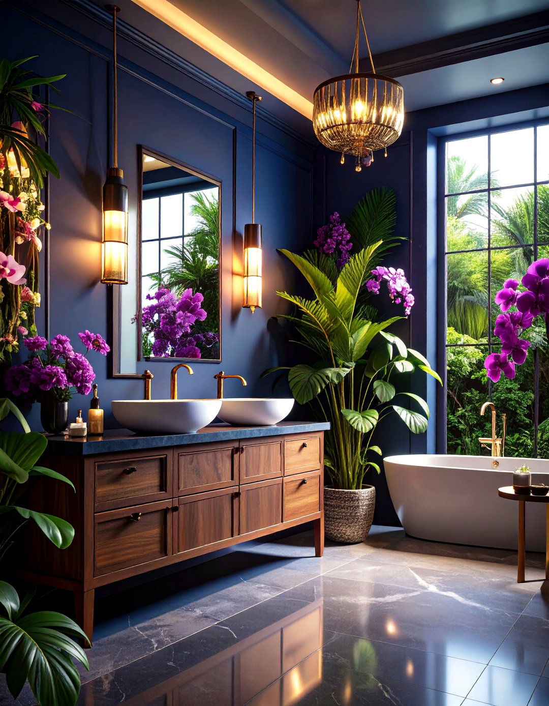 Dark Moody Tropical Bathroom Drama - 20 Tropical Bathroom Ideas