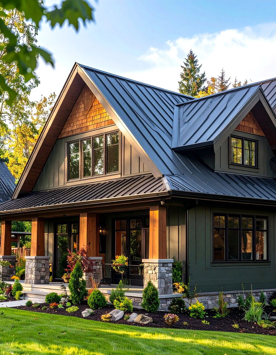 Dark Olive Green House with Metal Roof Calm - 20 Dark Olive Green House Designs