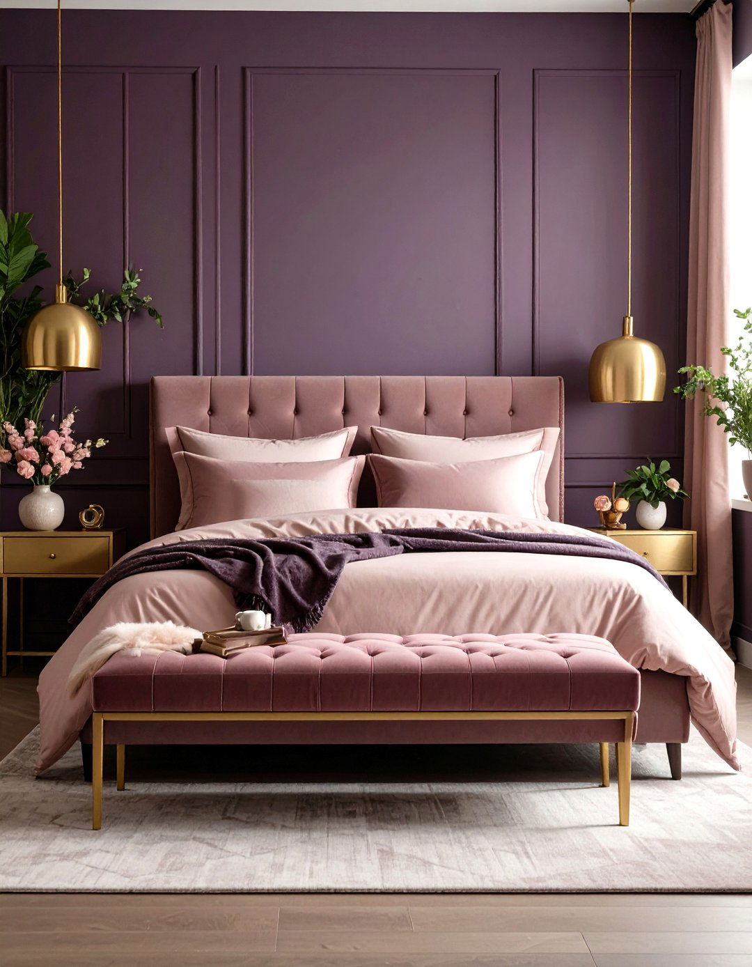Dark Purple with Blush Contrast - 20 Dark Purple Bedroom Ideas