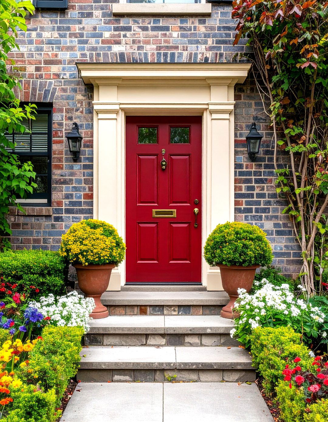 Dark Red Front Door Accenting Rustic Brick Faades - 20 Dark Red Front Door Ideas