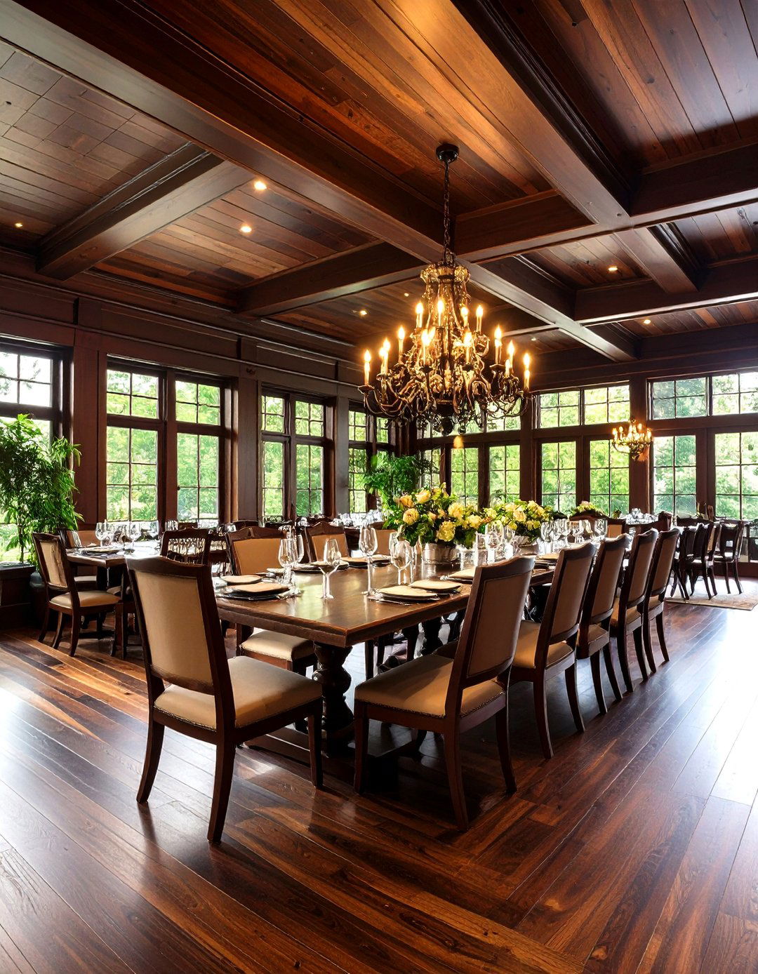 Dark Stained Wood Plank Ceiling Richness - 20 Wood Plank Ceiling Ideas