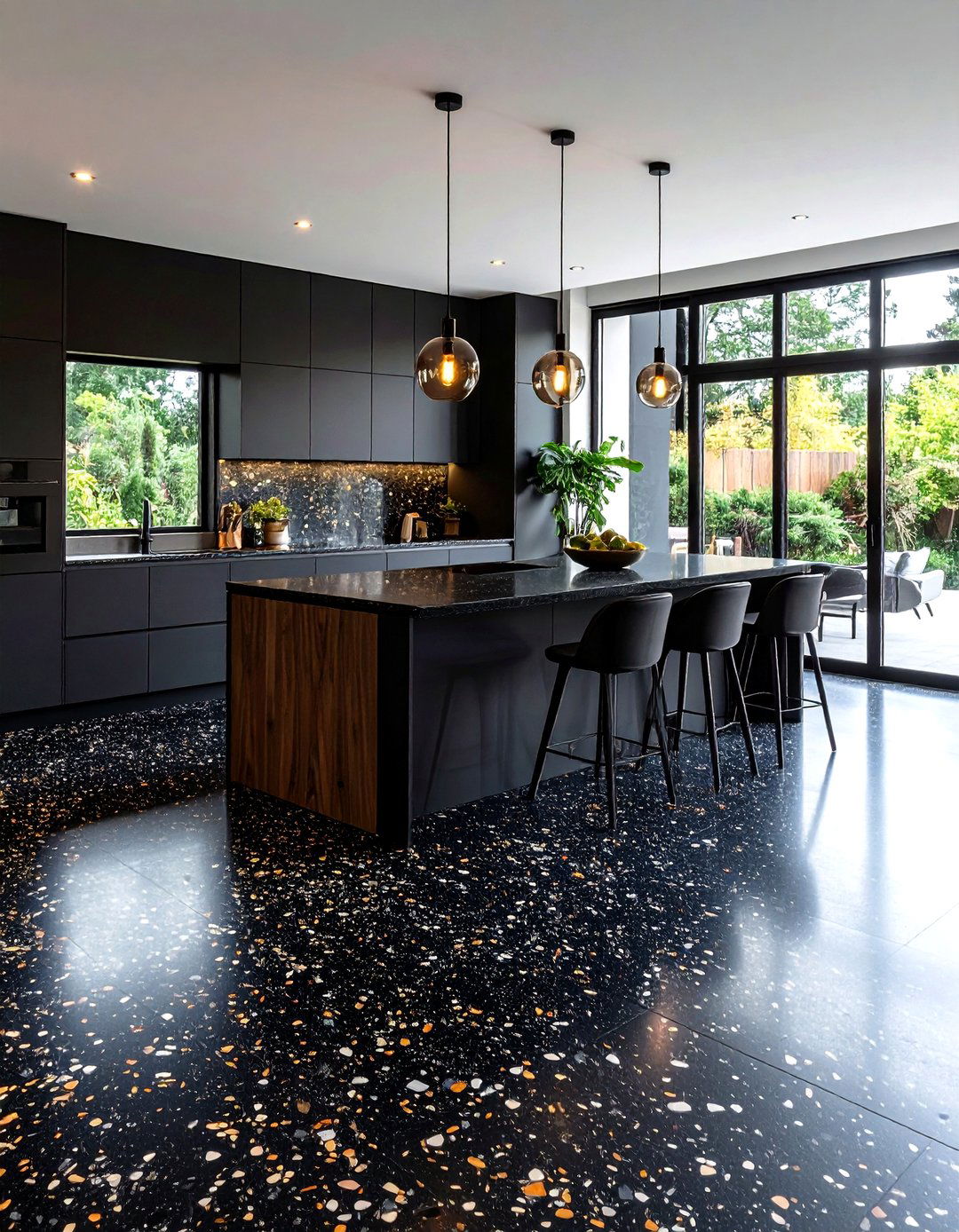 Dark Terrazzo for Dramatic Impact - 20 Terrazzo Kitchen Floor Ideas