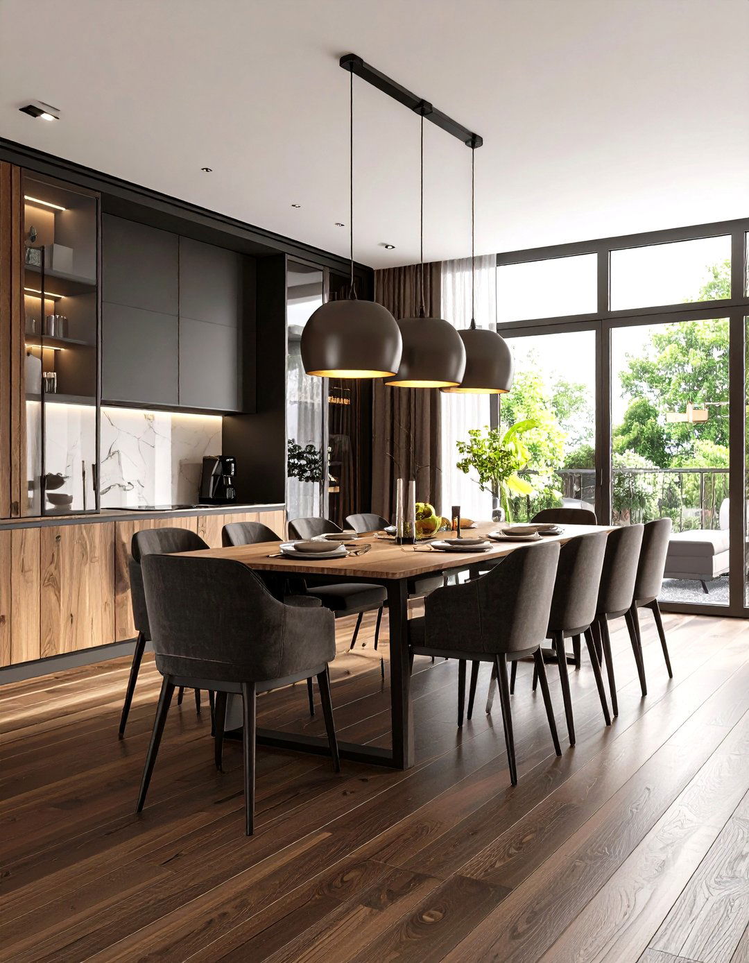 Dark Wood Floor Dining Room with Built In Storage Solutions - 20 dark wood floor dining room ideas
