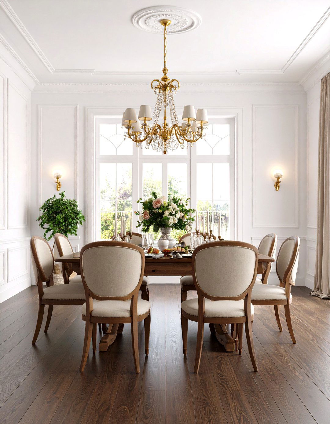 Dark Wood Floor Dining Room with Crisp White Walls - 20 dark wood floor dining room ideas