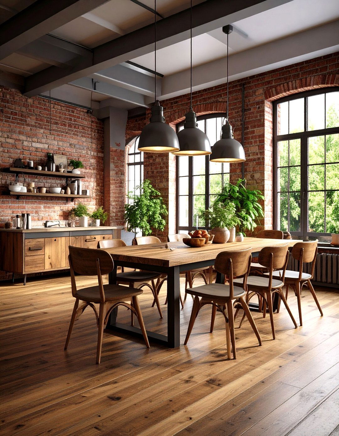 Dark Wood Floor Dining Room with Industrial Design Elements - 20 dark wood floor dining room ideas