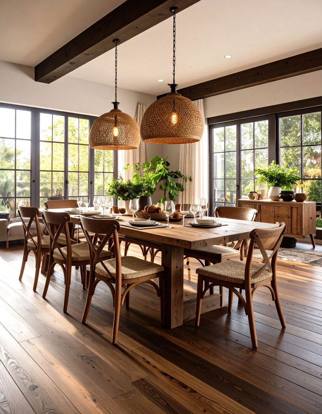 Dark Wood Floor Dining Room with Mixed Wood Finish Elements - 20 dark wood floor dining room ideas