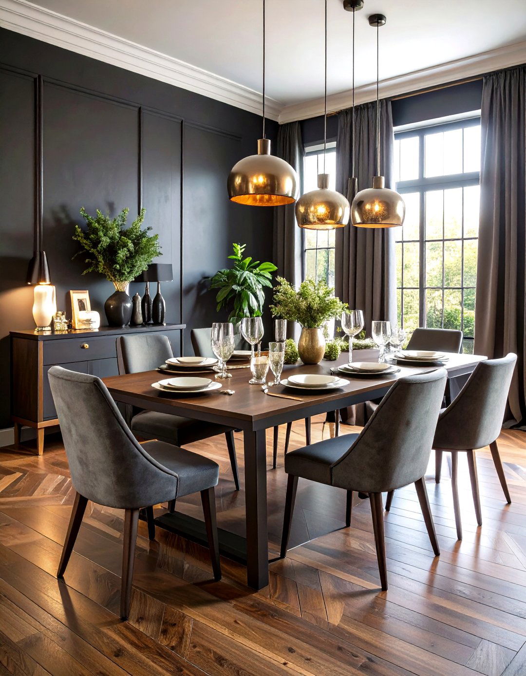 Dark Wood Floor Dining Room with Moody Dark Design Palette - 20 dark wood floor dining room ideas