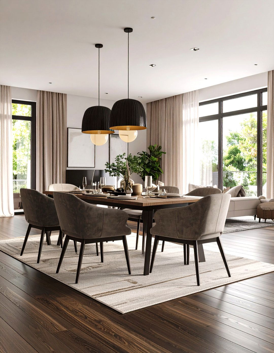 Dark Wood Floor Dining Room with Open Floor Plan Integration - 20 dark wood floor dining room ideas