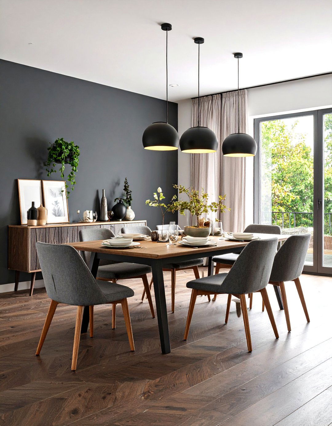 Dark Wood Floor Dining Room with Sophisticated Gray Walls - 20 dark wood floor dining room ideas