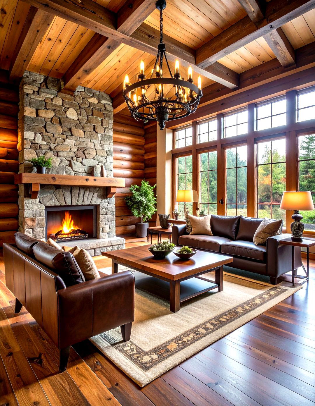 Dark Wood Masculine Log Cabin Design - 20 Log Cabin Interior Design Ideas