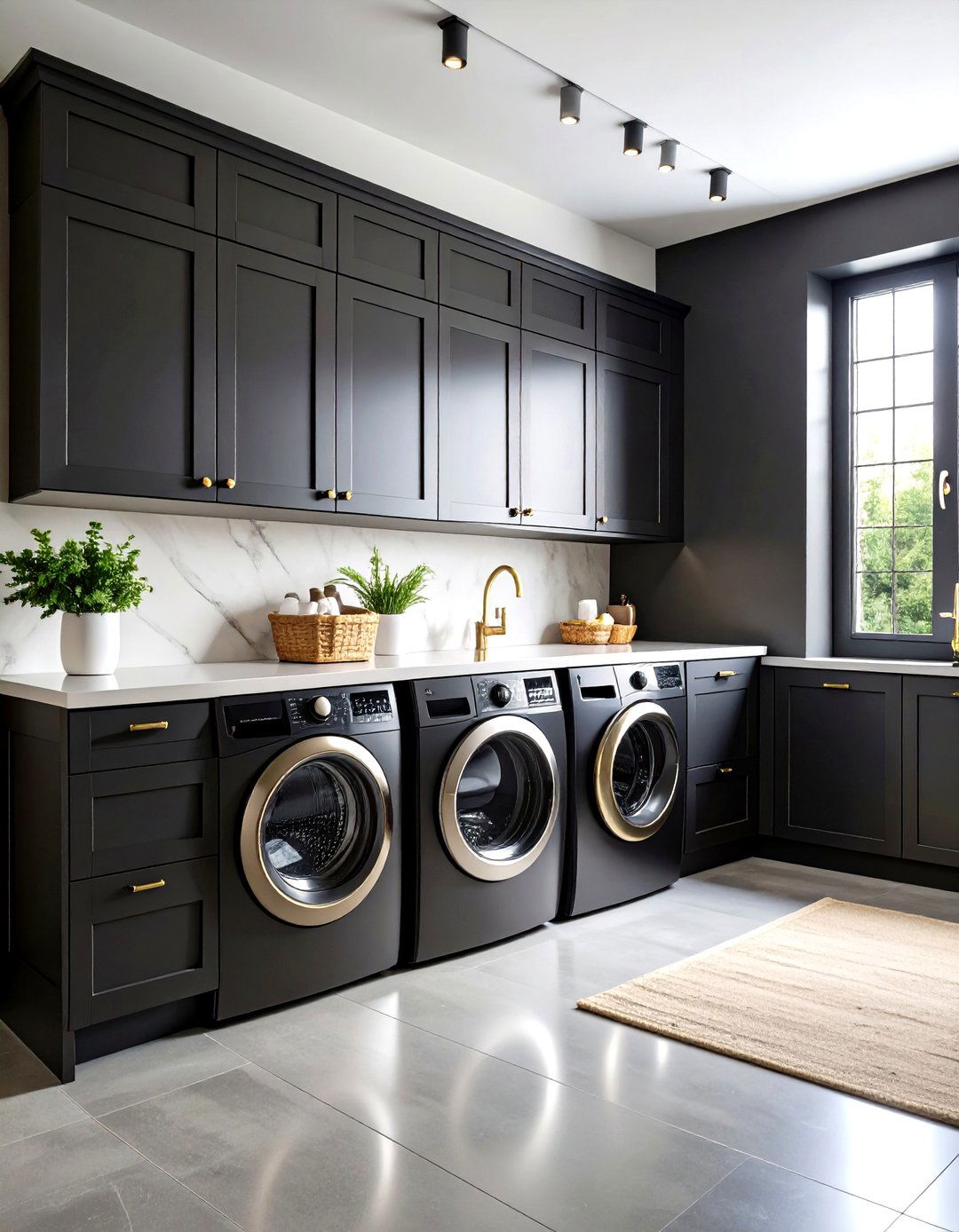 Dark and Moody Laundry Room with Black Shaker Cabinets - 20 dark & moody laundry room ideas