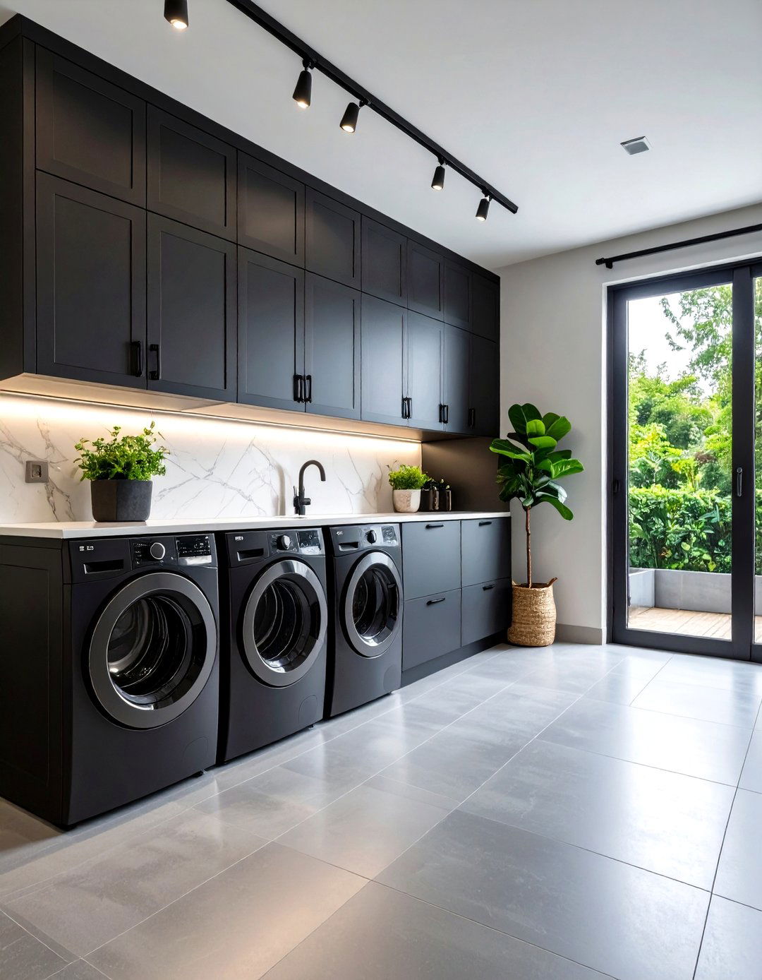 Dark and Moody Laundry Room with Matte Black Hardware - 20 dark & moody laundry room ideas