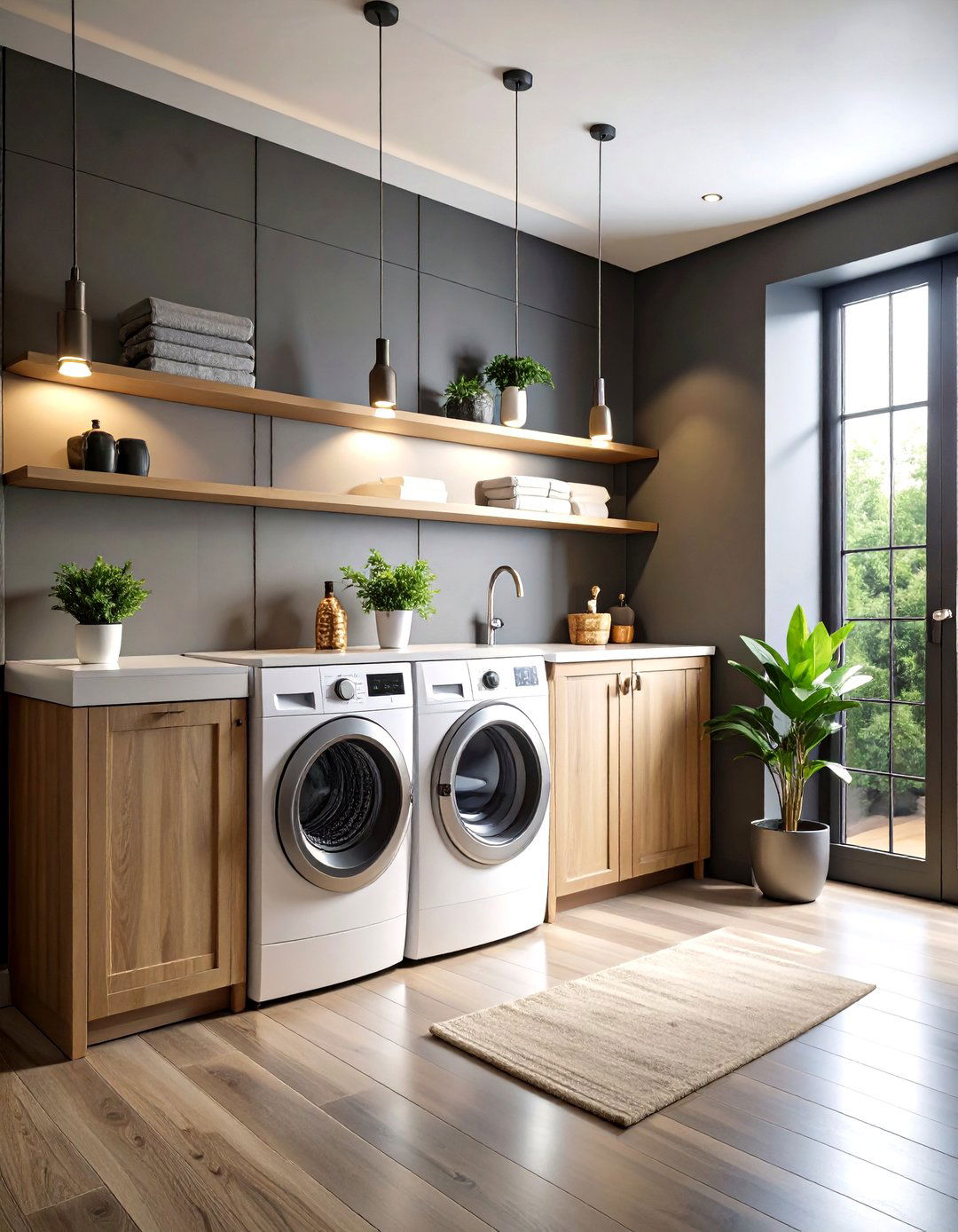 Dark and Moody Laundry Room with Sophisticated Wall Sconces - 20 dark & moody laundry room ideas