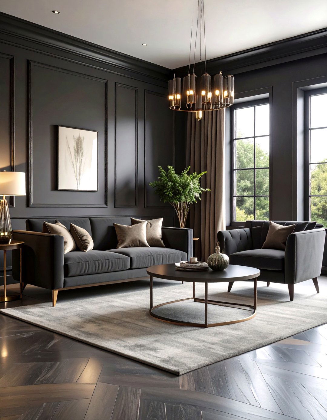 Dark and Moody Living Room With Grey Walls and Black Trim - 20 Living Room With Grey Walls and Black Trim