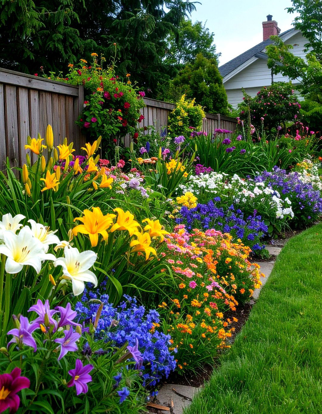 Daylily Garden Border Color Display - 20 Low Maintenance Garden Border Ideas