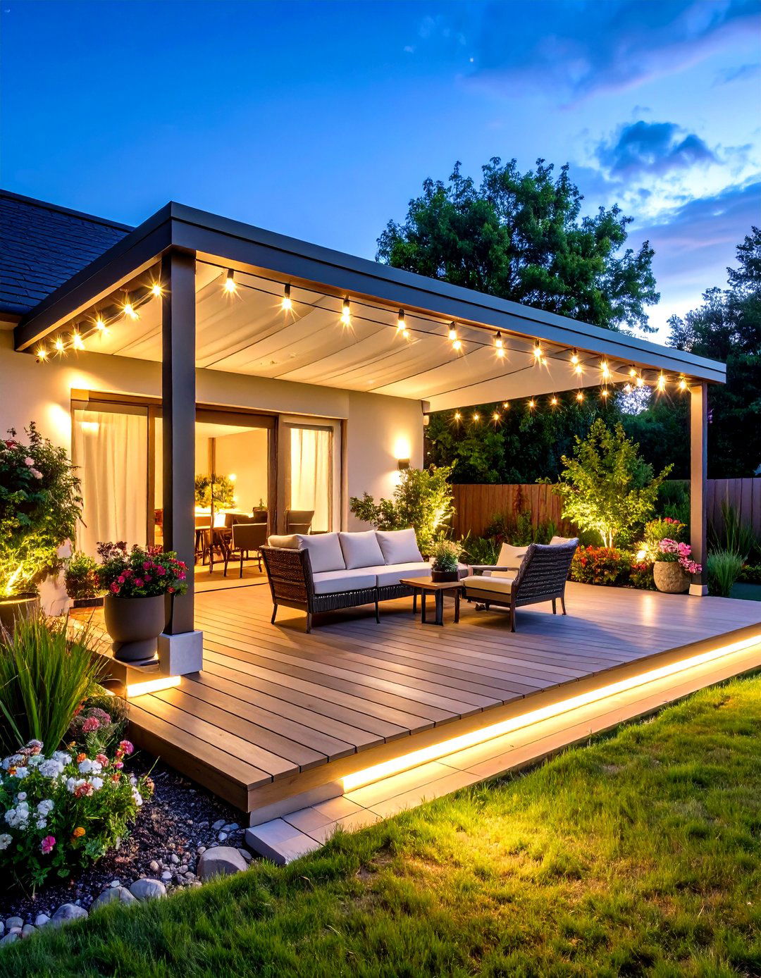 Deck Awning with Built In LED Lighting for Evening Ambiance - 20 Deck Awning Ideas