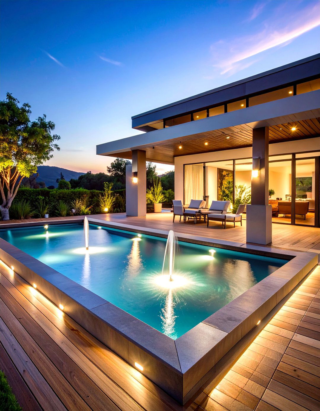 Deck Jet Streams A Modern Pool Fountain Feature - 20 Pool Fountain Ideas