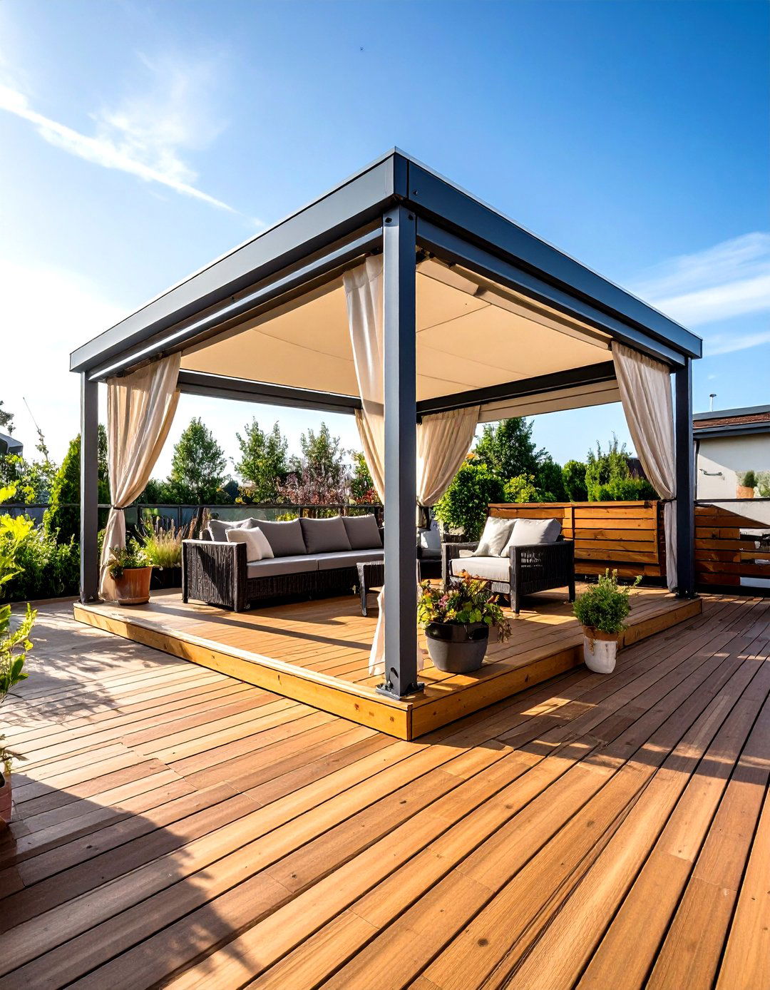 Deck with Retractable Canopy System - 20 Backyard Deck Ideas
