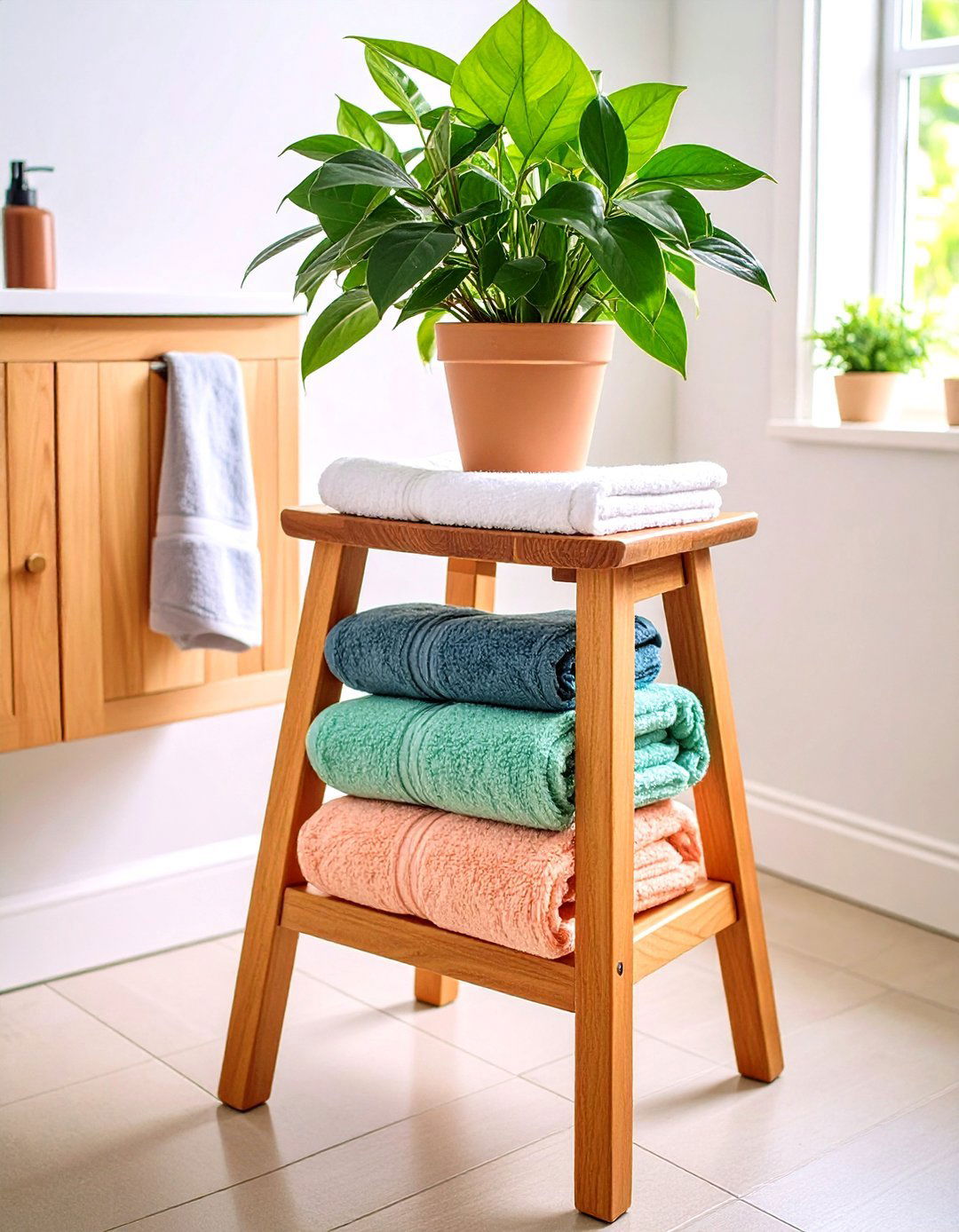 Decorate With a Small Stool - 20 Small Bathroom Storage Ideas