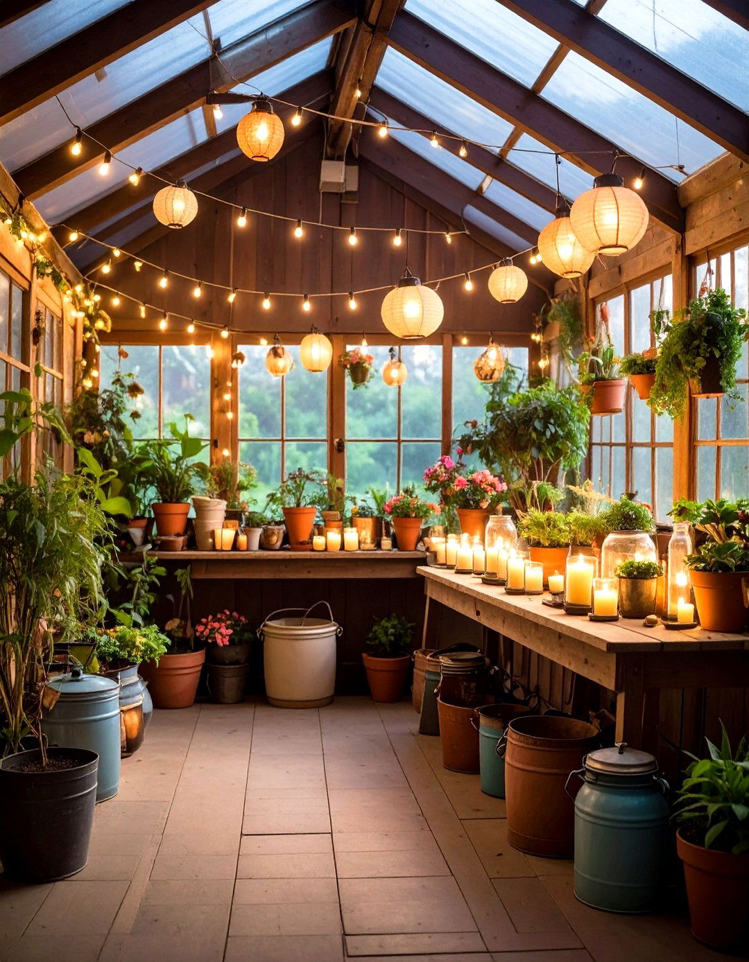Decorate the Greenhouse with Seasonal Lighting - 20 Greenhouse Room Ideas
