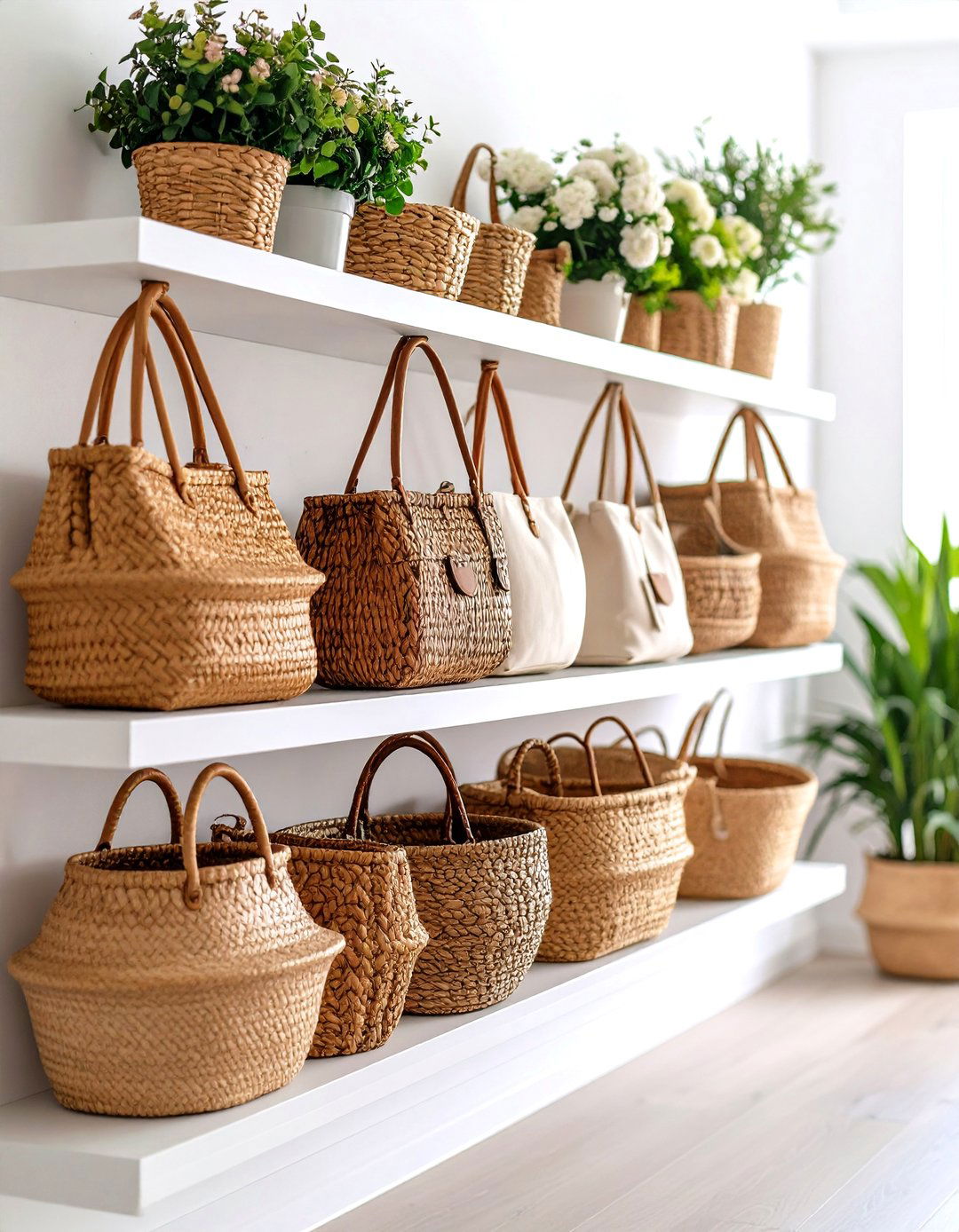 Decorative Baskets on a Hallway Picture Ledge - 20 Hallway Storage Ideas
